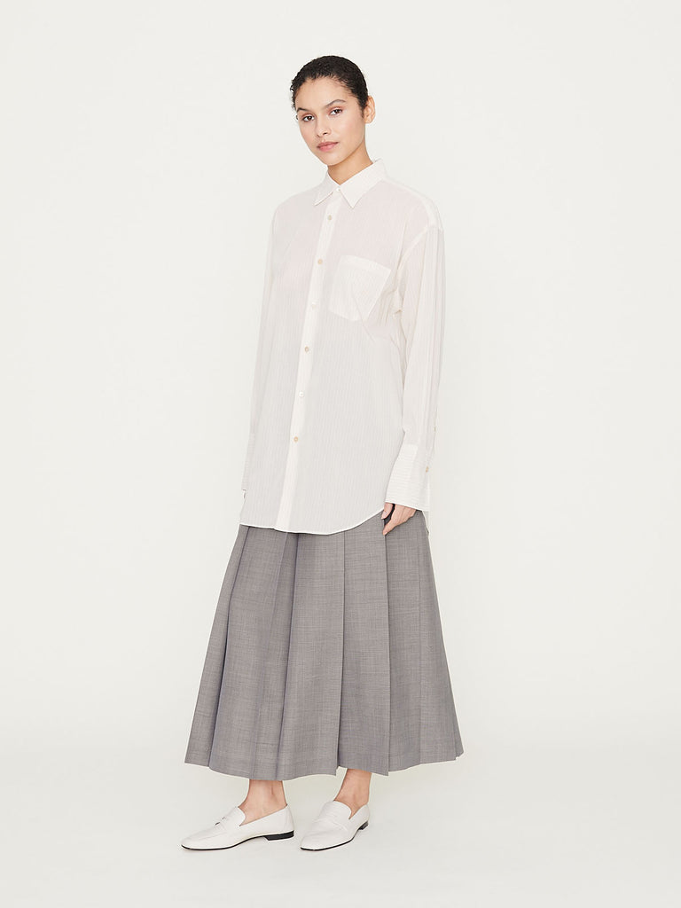 Auralee Hard Twist Finx Organza Stripe Shirt in Light Beige Stripe