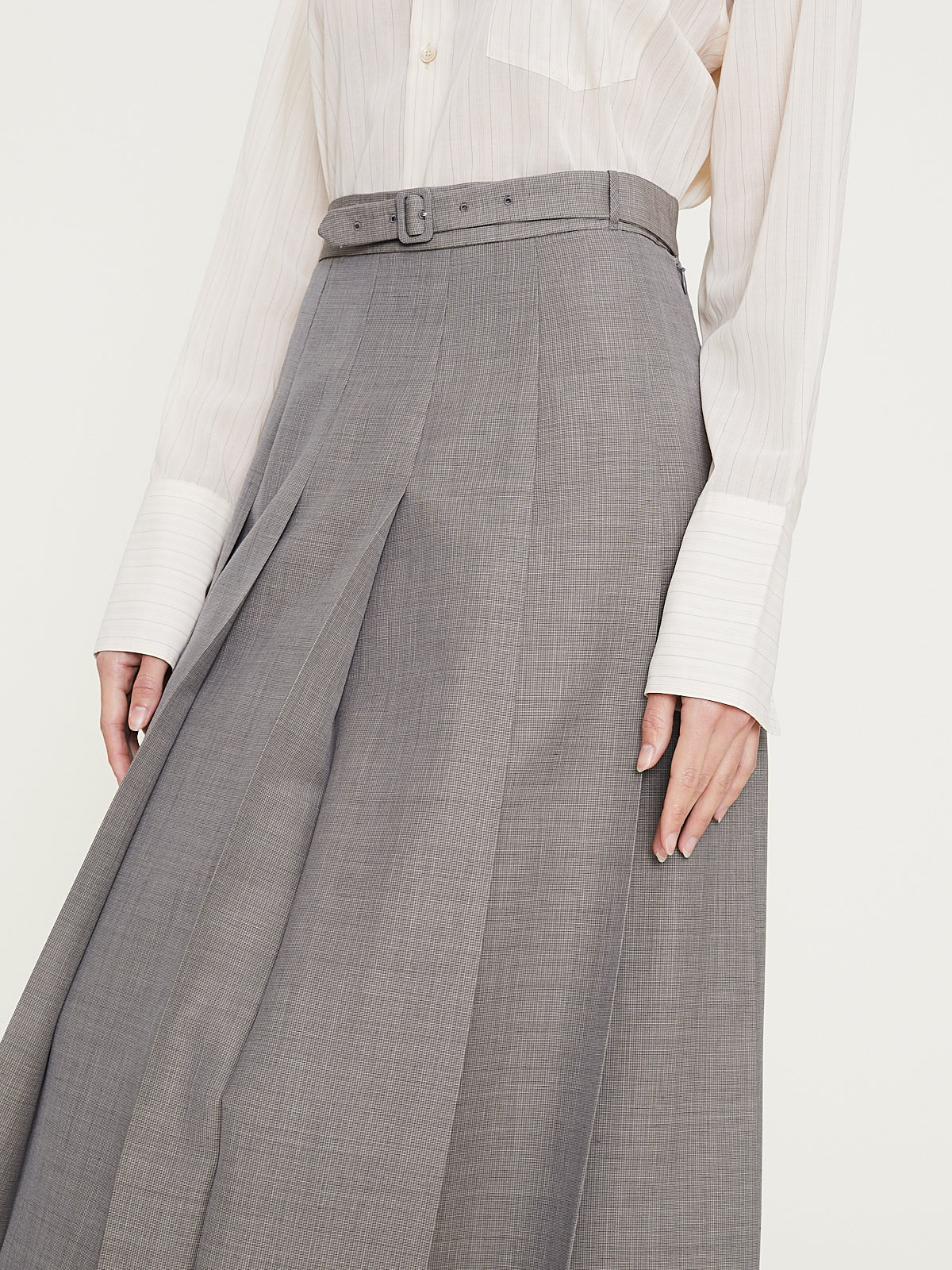 Tropical Wool Kid Mohair Pleated Skirt in Grey Check