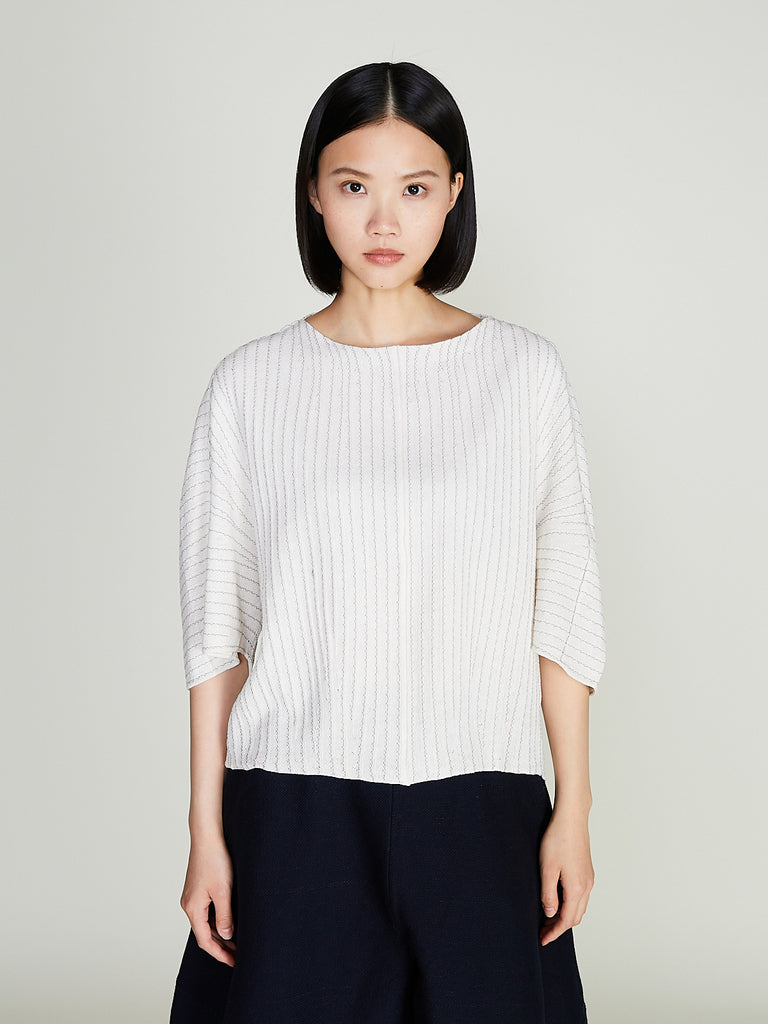 Boboutic - Crinkled Top in Milk/Blue Stripes