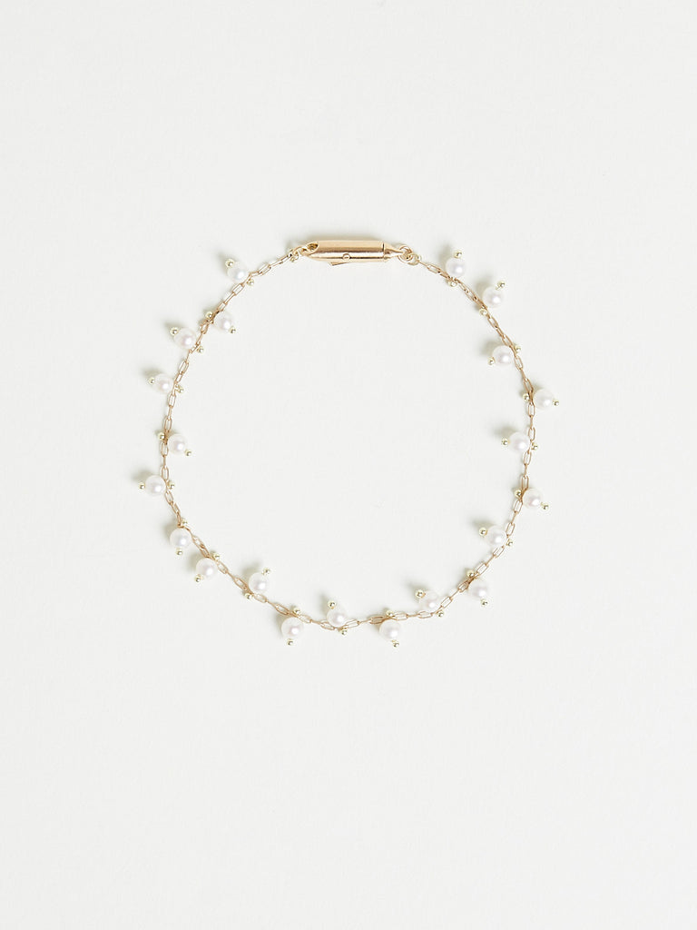 Ten Thousand Things Double Studded White Pearl Fine Chain Bracelet on 18k Yellow Gold