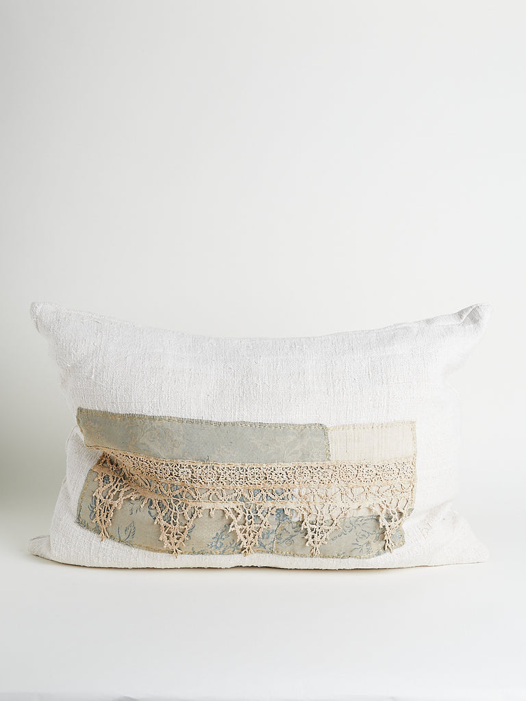 Boubix Opus Needlework Cushion with Antique 19th Century Patchwork in Ecru