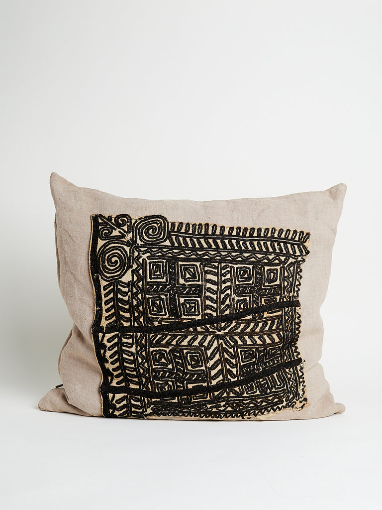 Boubix Opus Linen Pillow with Macedonian Embroidery in Beige/Black