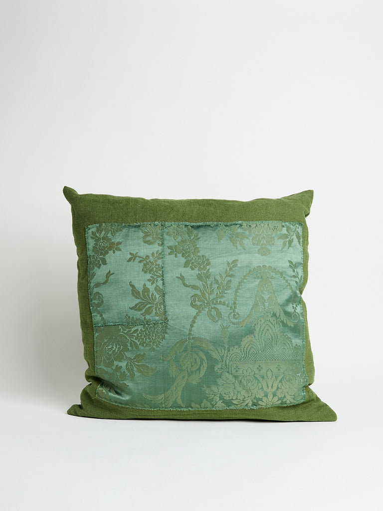 Boubix Opus Linen Pillow with 19th Century Fabric in Green