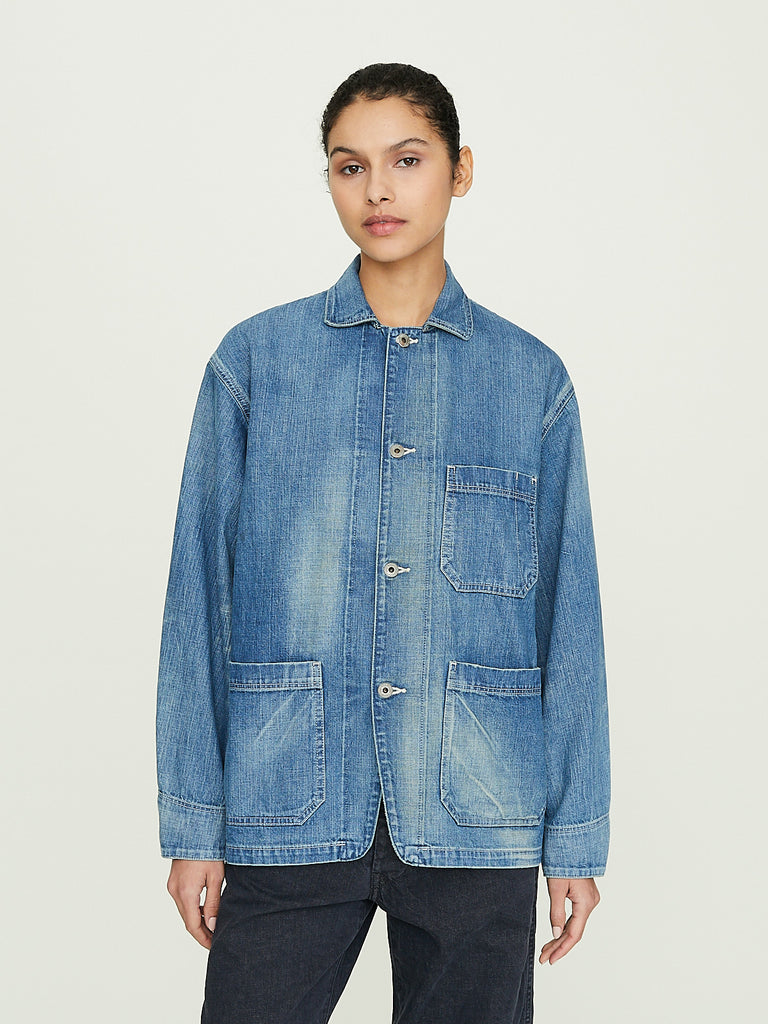 Chimala Unisex 10 Oz Selvedge Denim Chore Jacket in Medium Vintage