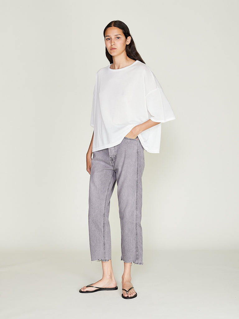 Chimala - Womens's Nep Weft 13 Oz Selvedge Denim Wide Tapered Cut in Pinkish Gray