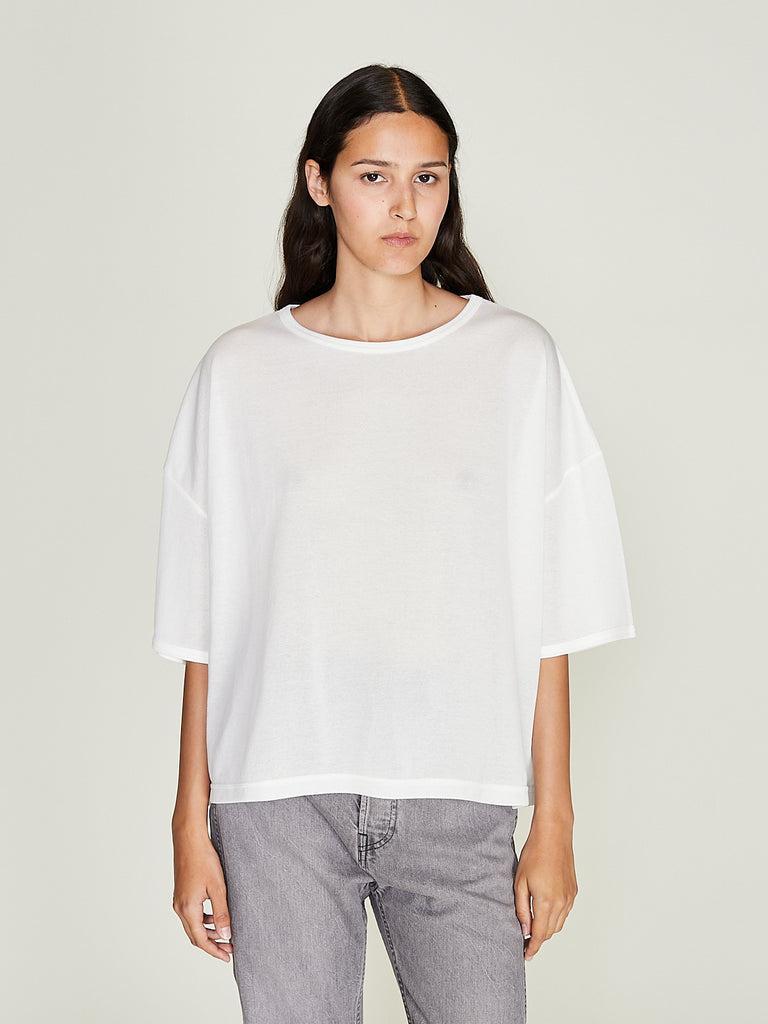 Chimala - Women's Sheer Fleece Cropped Tee in Off White