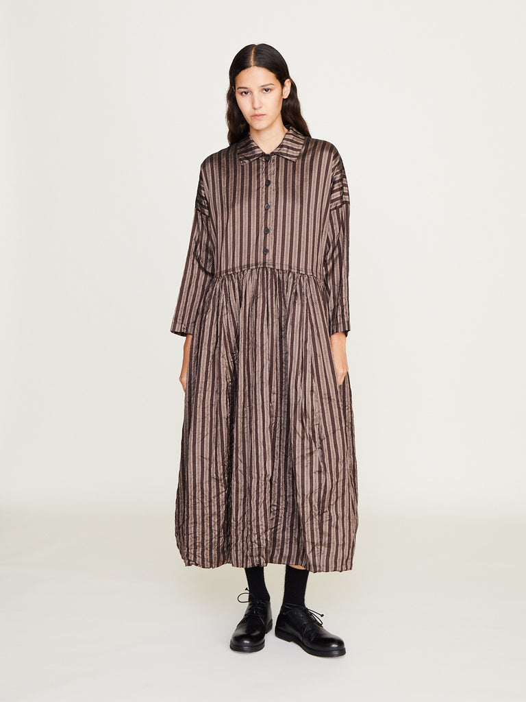 Christian Peau - Silk Dress in Brown Stripe