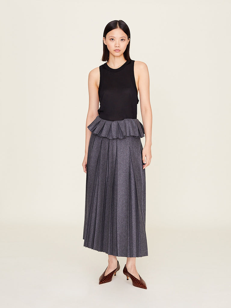 Carven - Pleated Skirt in Anthracite Melange