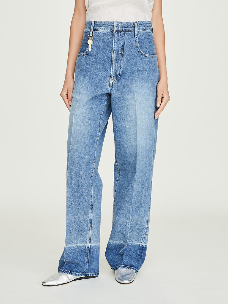 Carven Wide Leg Trousers in Washed Denim