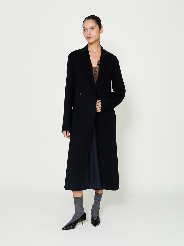 Carven - Double Breasted Coat in Deep Black