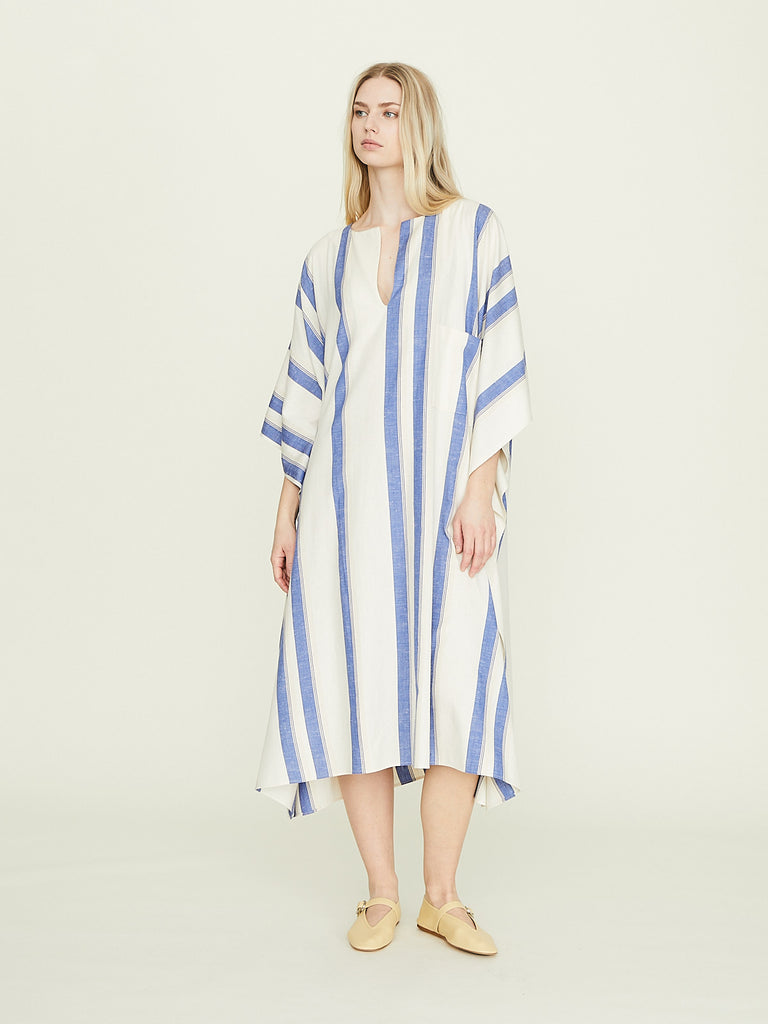 CristaSeya Maxi Caftan in White with Blue Stripes