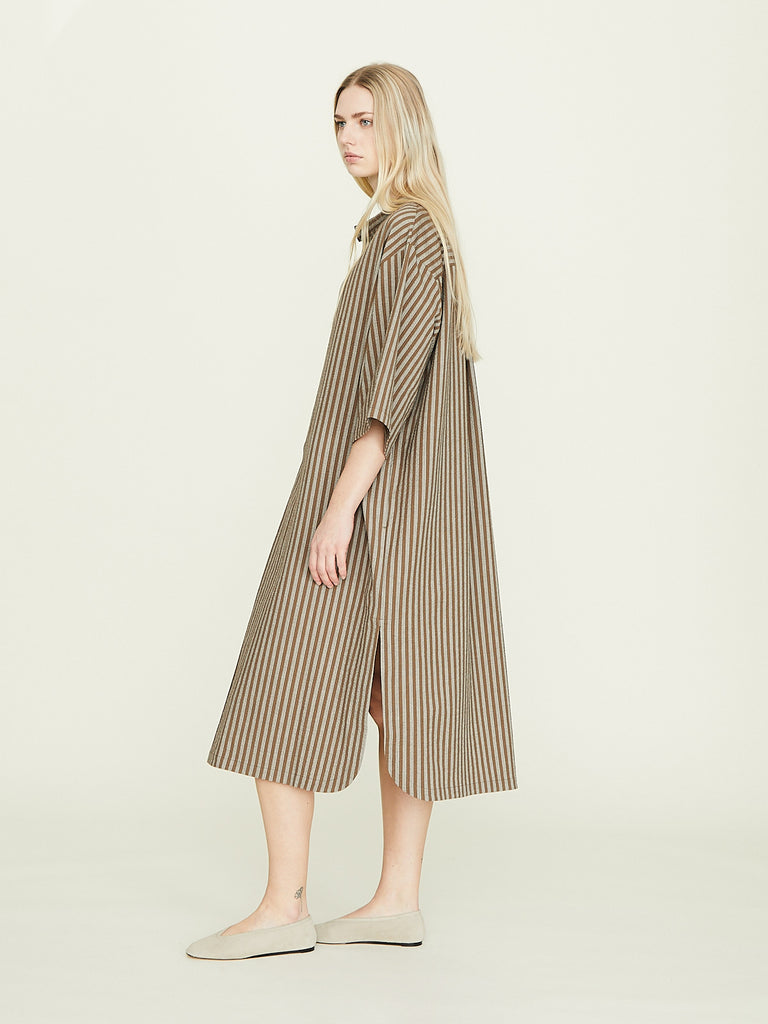 CristaSeya Caftan with Padded Collar in Brown Stripes