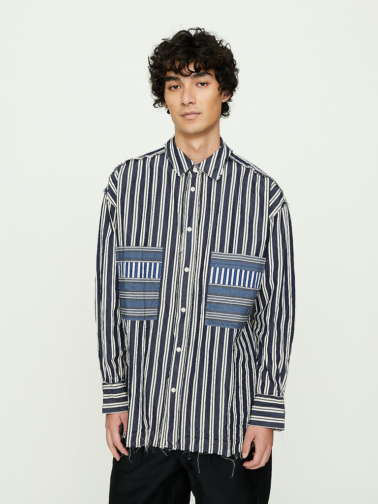 Casey Casey - Hamnet Raw Edge Shirt Paper Cot Stripe in As Is