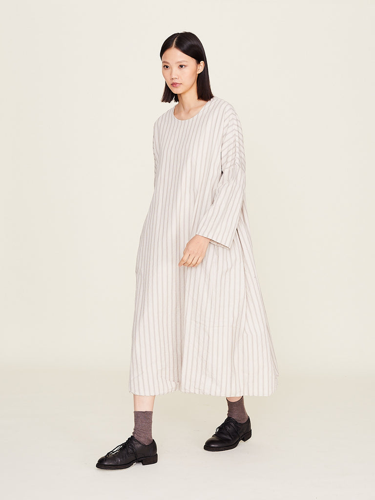 Casey Casey Orsan - Camisole Reversible Dress Crinkle Stripe in Fine Black/Fine Ecru