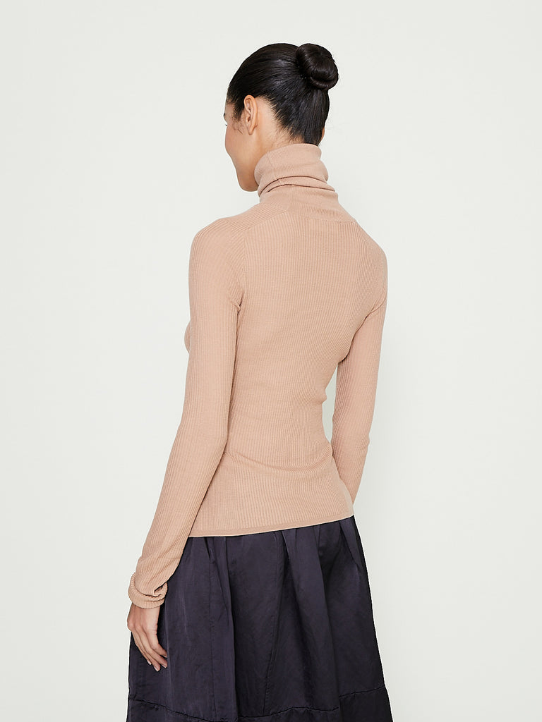 Casey Casey - Rib Light Wool Turtleneck in Beige