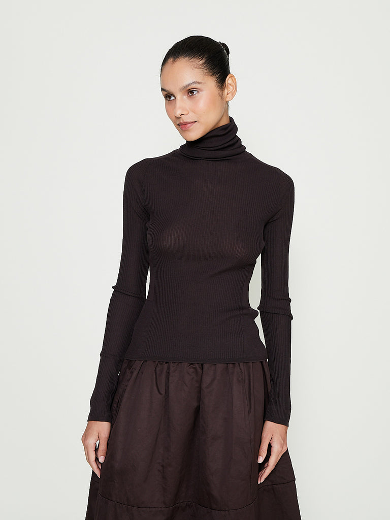Casey Casey - Rib Light Wool Turtleneck in Dark Brown