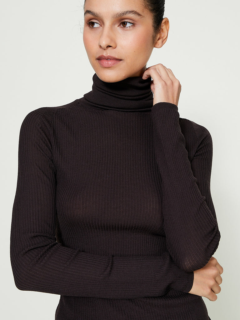 Casey Casey - Rib Light Wool Turtleneck in Dark Brown