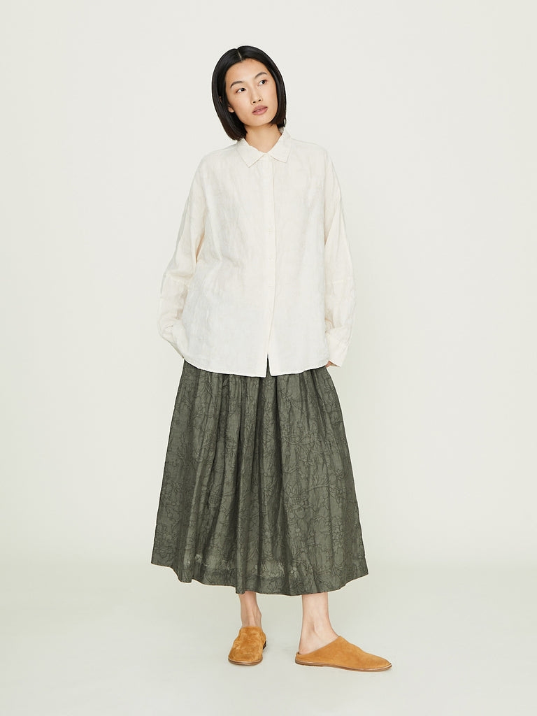 Casey Casey - Simple Rideaux Skirt Lin Jacquard in Khaki