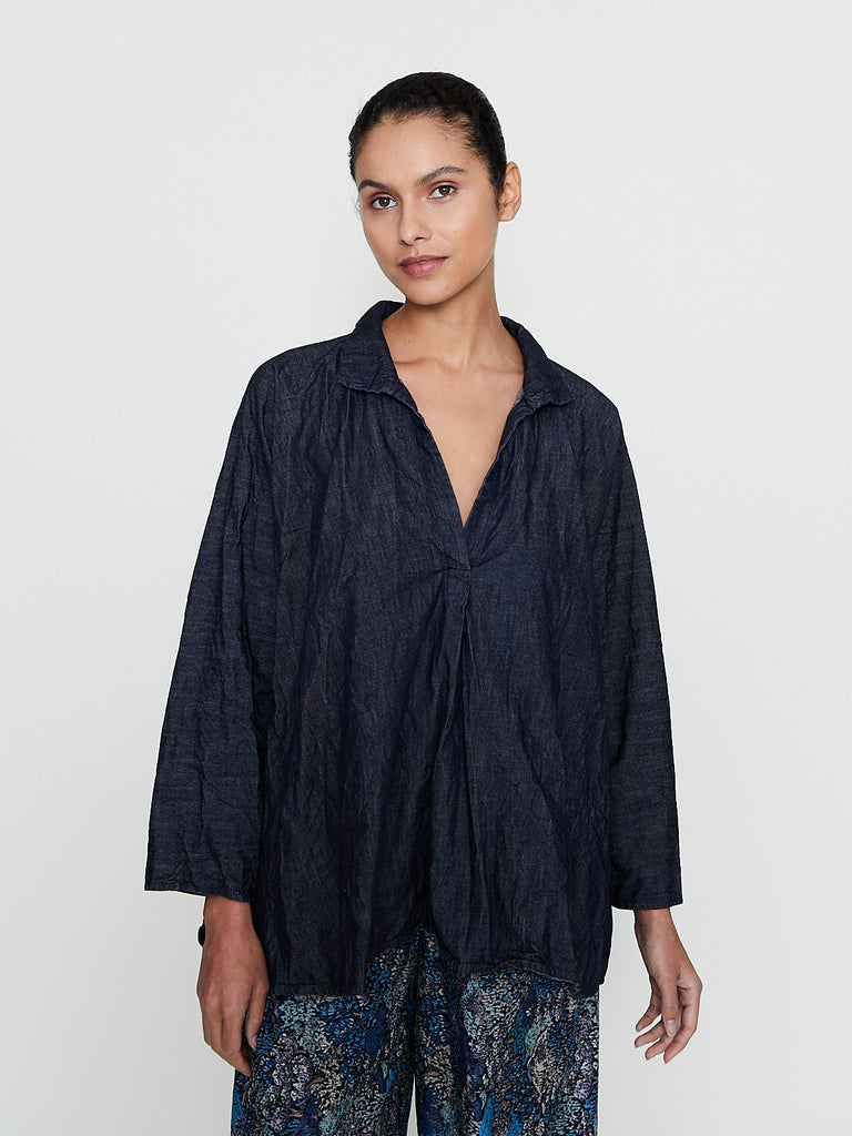 Daniela Gregis - Camicia Shirt Spicchi Colletto Lavata in Dark Blue