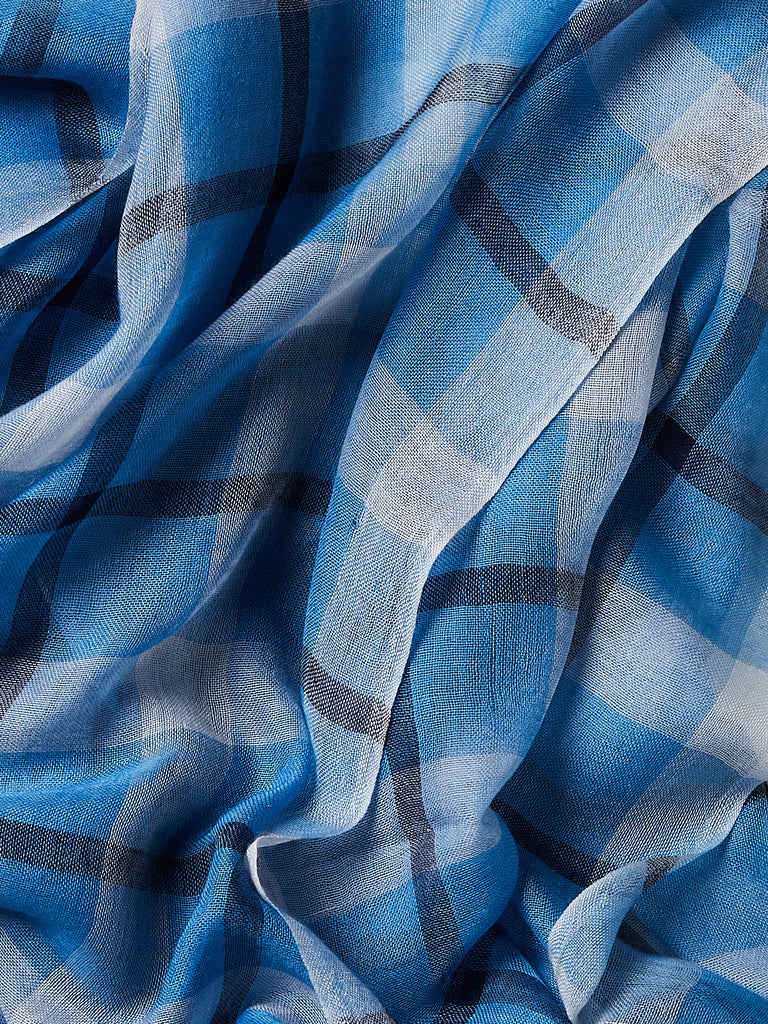 Denis Colomb - Amara Plaid Shawl in Moonbeam/Bleu Paris & Midnight Blue