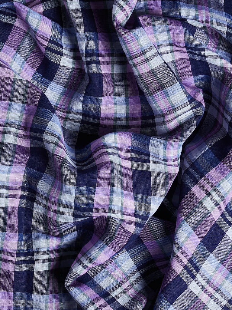 Denis Colomb - Monsoon Plaid Stole in Midnight Blue, Pearl Blue, Ultra Marine, Dark Jade & Shocking Pink