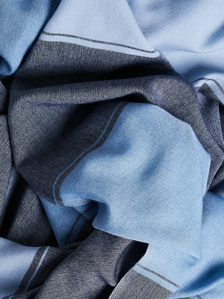 Denis Colomb - Monsoon Stripe Throw in Bleu Paris, Midnight Blue & Powder Blue