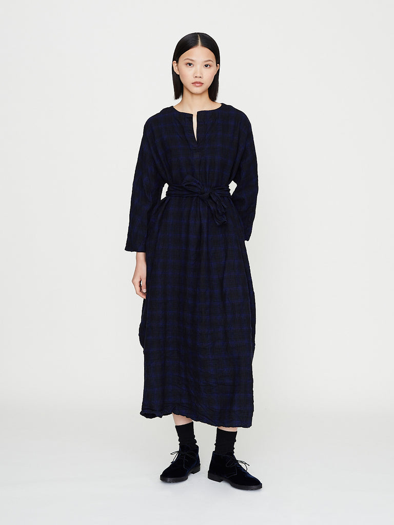 Daniela Gregis - Abito Dress 20.07.06 Taglio Vivo Lavato in Bic Blue Alassio Blue Black Tartan