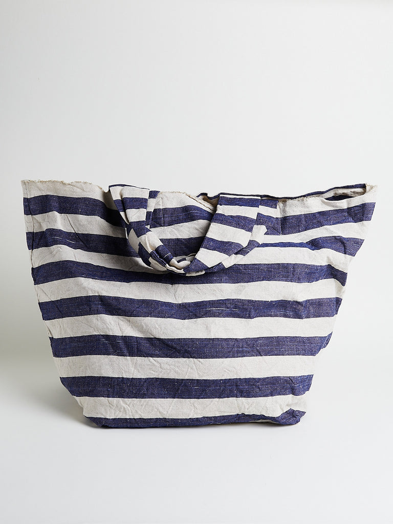 Daniela Gregis Borsa Bag Spi Fondo Quadro Corta Taschino Lavata in Thick Horizontal Blue Stripes