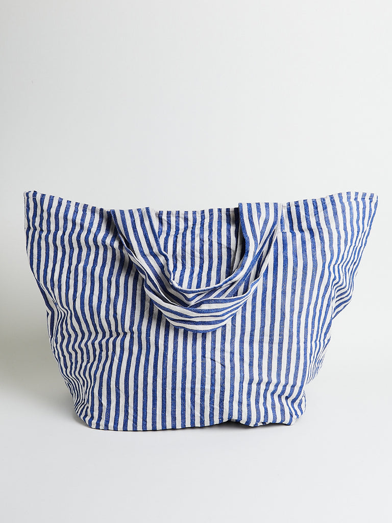 Daniela Gregis Borsa Bag Spi Fondo Quadro Corta Taschino Lavata in Medium Vertical Blue Stripes