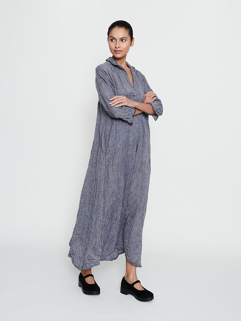 Daniela Gregis - Abito Dress Spicchi Colletto 140 Lavato in Cream Navy Blue