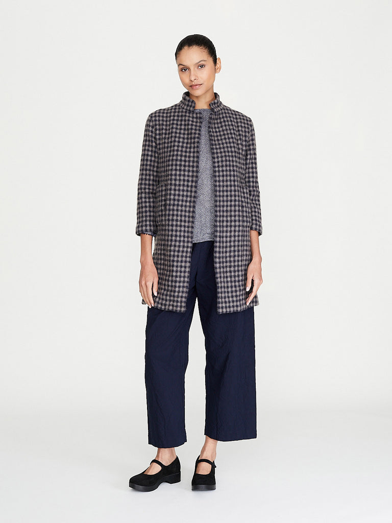 Daniela Gregis - Cappotto Coat Punto Bianco Lavato in Dark Blue Brown 1cm Check