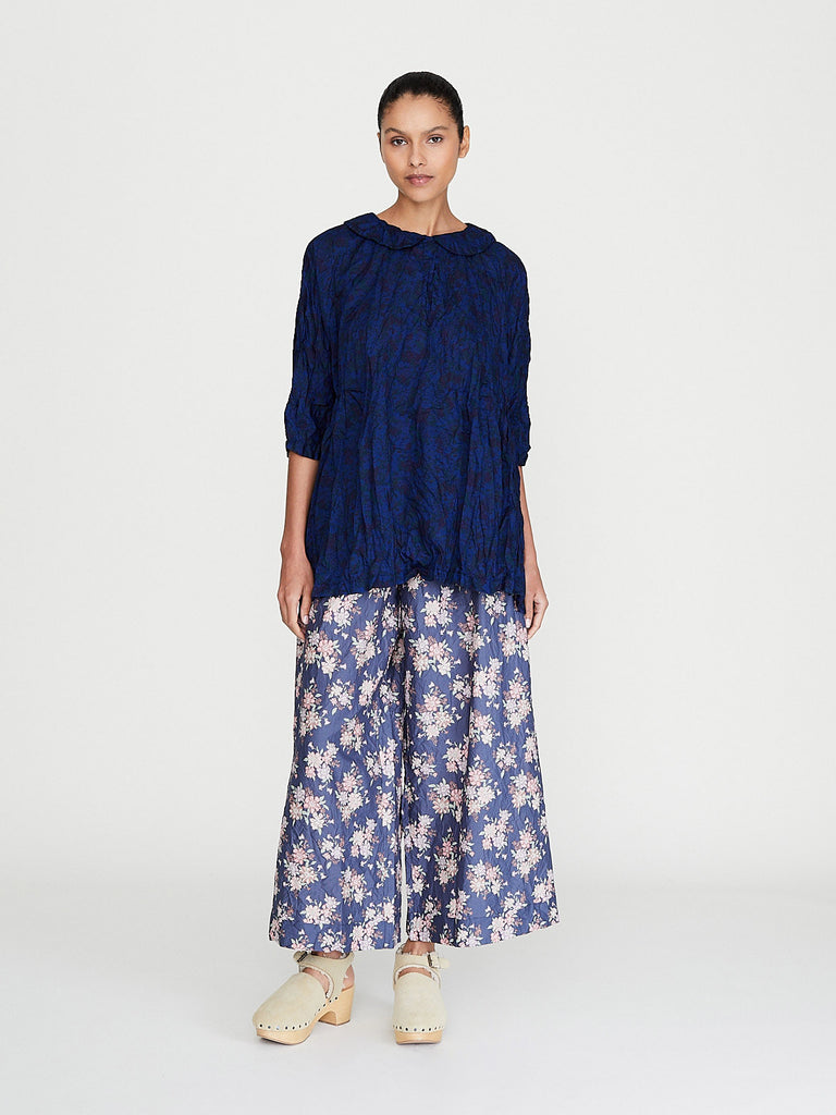 Daniela Gregis - Pantalone Trousers Pigiama Tasche 100 Lavato in Blue Flowers 1
