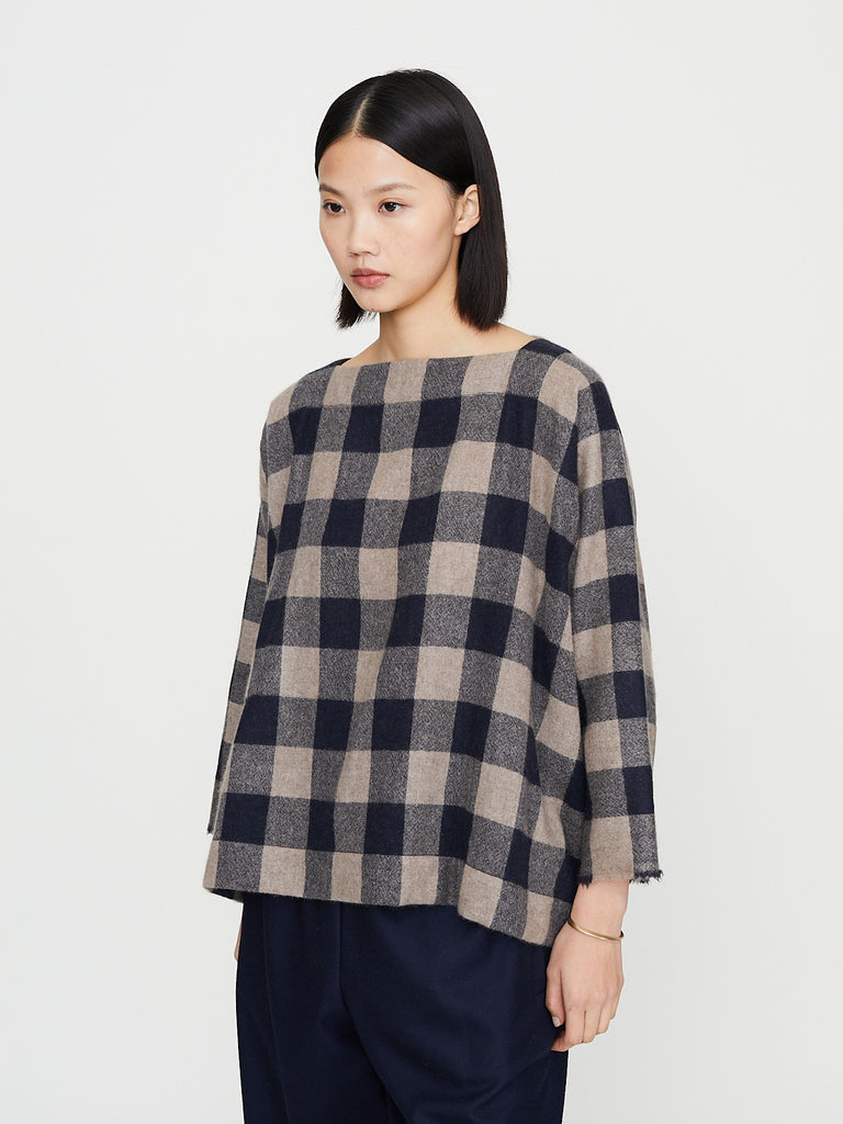 Daniela Gregis - Camicia Shirt Quadrato Stretta in Dark Blue Brown 5cm Check