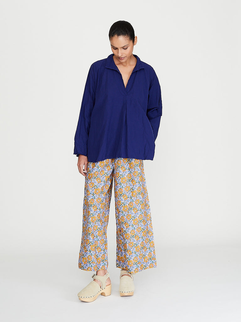 Daniela Gregis - Pantalone Trousers Pigiama Tasche 100 Lavato in Blue Flowers 4