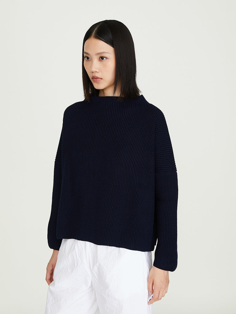 Daniela Gregis Lupetto Knitted High Neck Sweater Donna Maglia Inglese in Navy Blue
