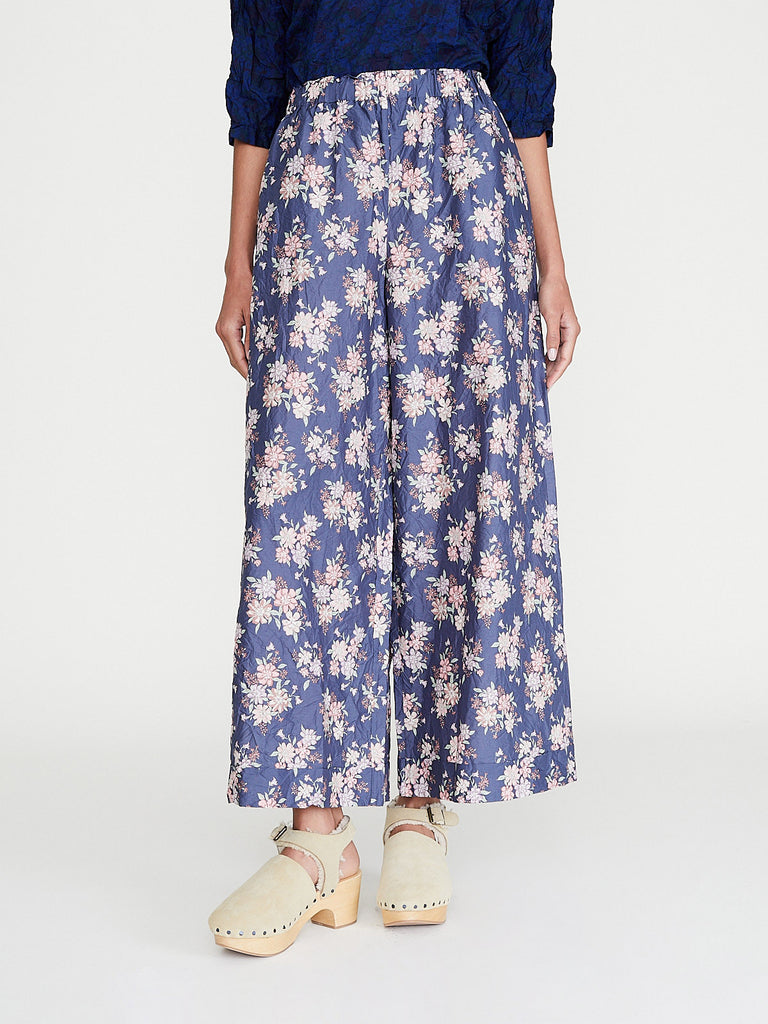 Daniela Gregis - Pantalone Trousers Pigiama Tasche 100 Lavato in Blue Flowers 1