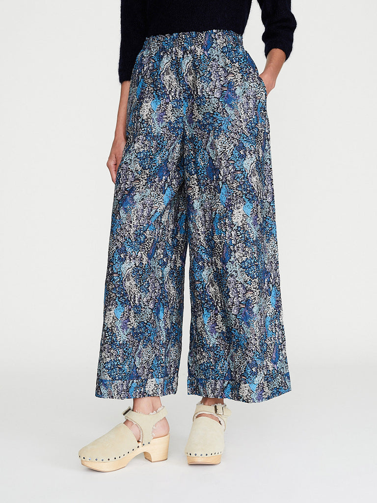 Daniela Gregis - Pantalone Trousers Pigiama Tasche 100 Lavato in Blue Flowers 5