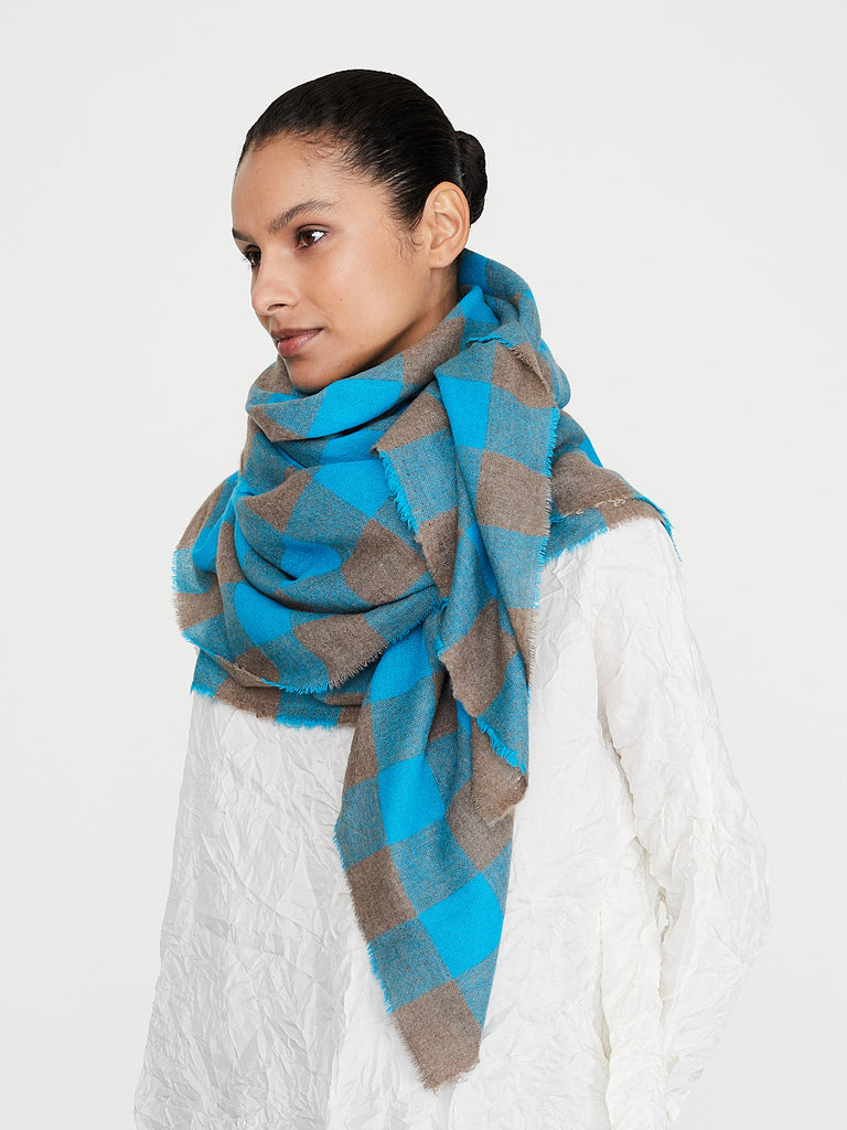 Daniela Gregis - Scialle Shawl in Turquoise Brown 5cm Check