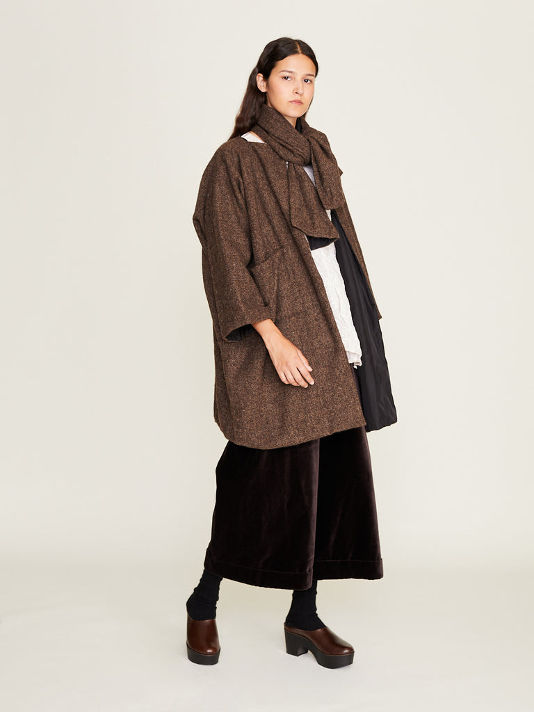 Daniela Gregis - Cappotto Coat T Double Stretto Lavato in Brown Diamond Tweed