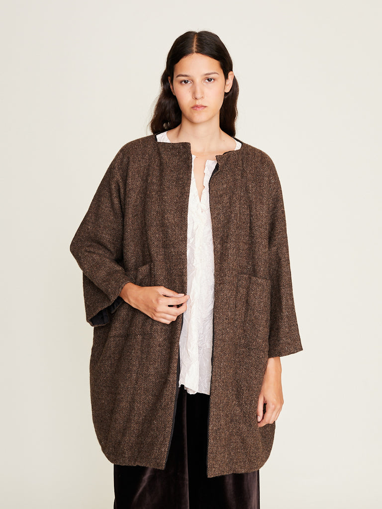 Daniela Gregis - Cappotto Coat T Double Stretto Lavato in Brown Diamond Tweed