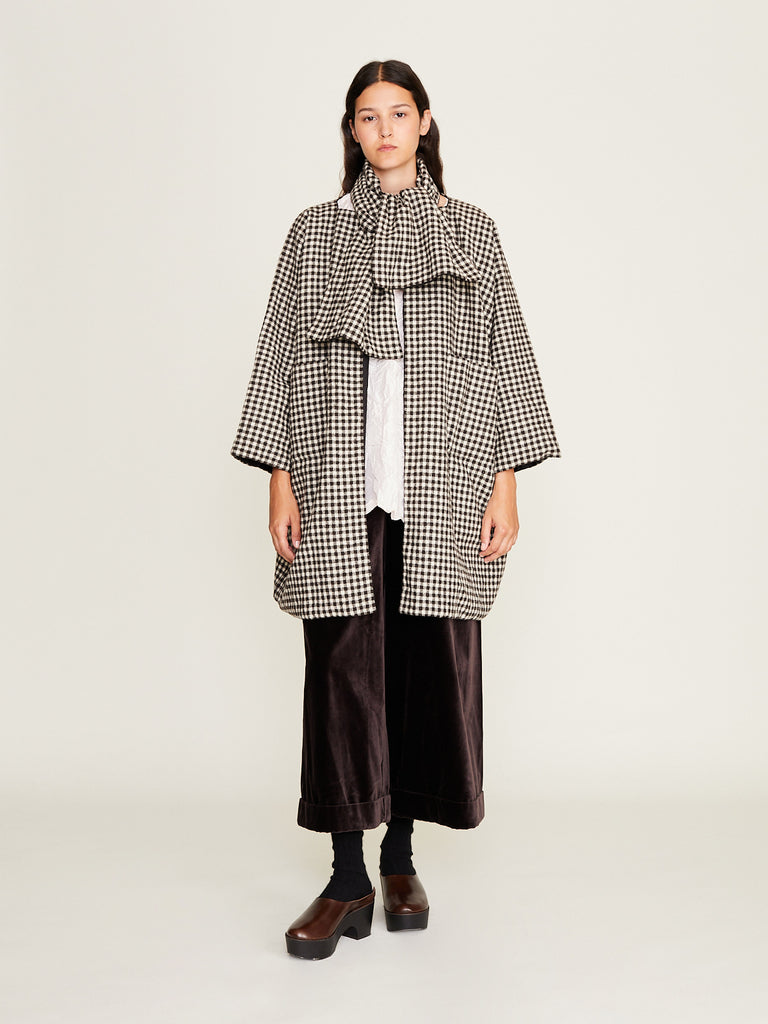 Daniela Gregis - Cappotto Coat T Double Stretto Lavato in Black Brown Natural 0.8 Check