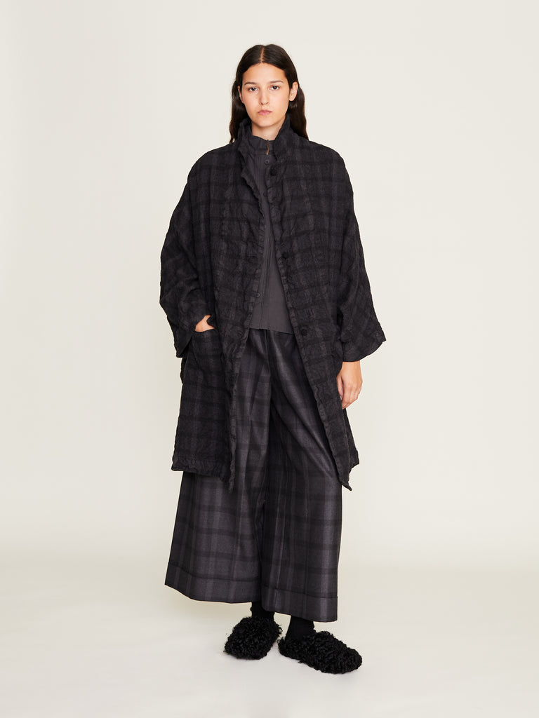 Daniela Gregis - Cappotto Coat Papavero Briciole Lavato in Grey Anthracite Irregular Check
