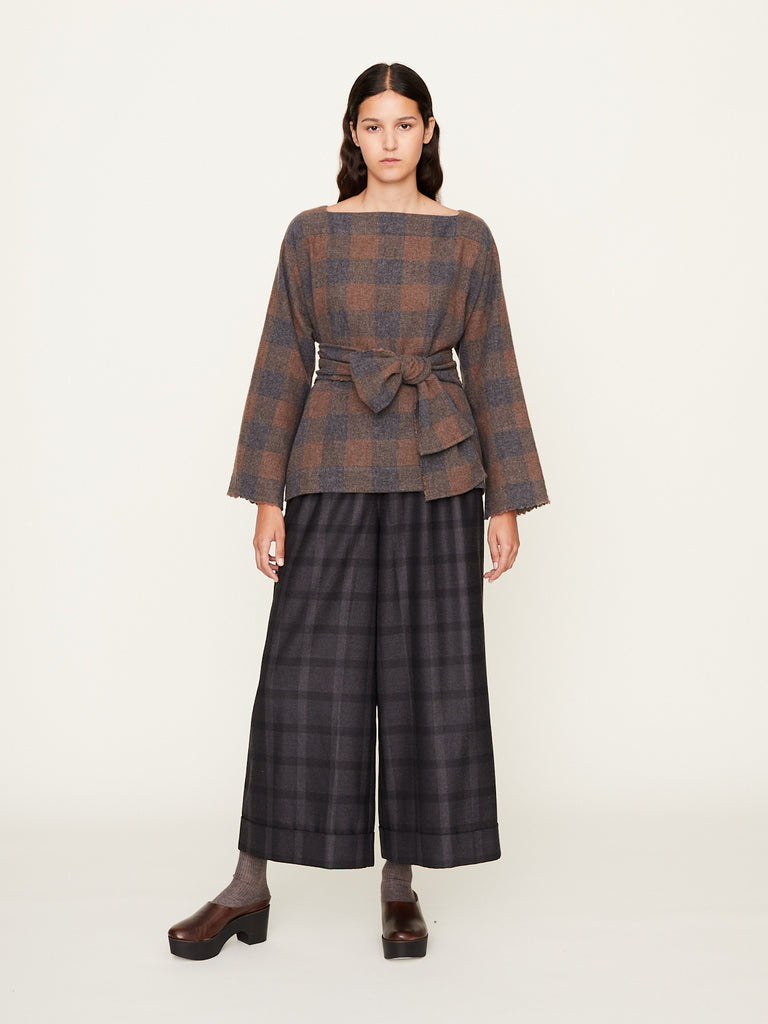 Daniela Gregis - Camicia Shirt Quadrato Stretta in Anthracite Dark Natural 5cm Check