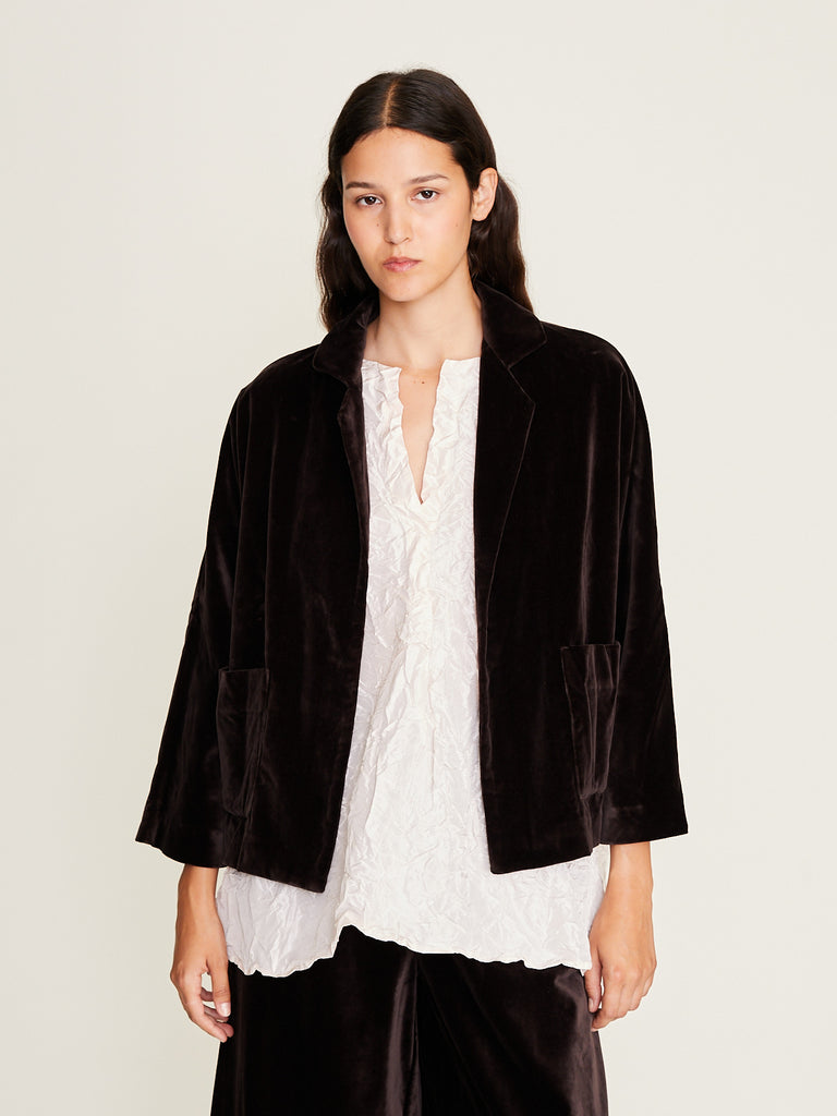 Daniela Gregis - Giacca Jacket Peonia Bianco Lavata in Dark Brown