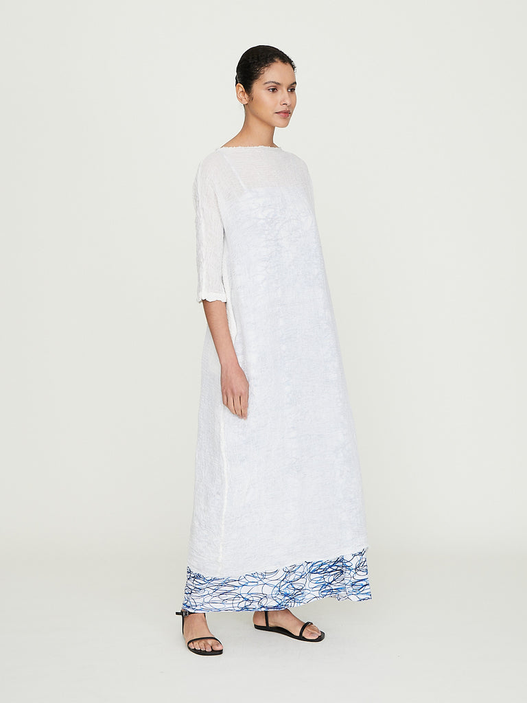 Daniela Gregis Abito Dress Lunedi Cimosa Collo Fondo Lavato in Optical White