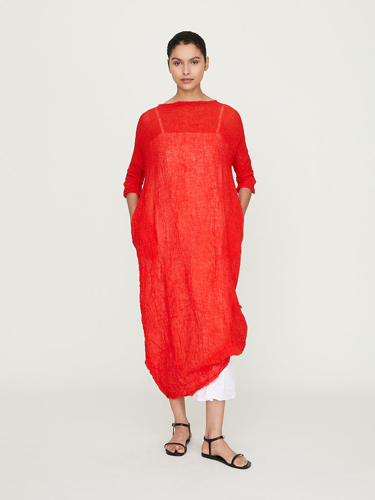 Daniela Gregis Abito Dress Lunedi Cimosa Collo Fondo Lavato in Red Orange