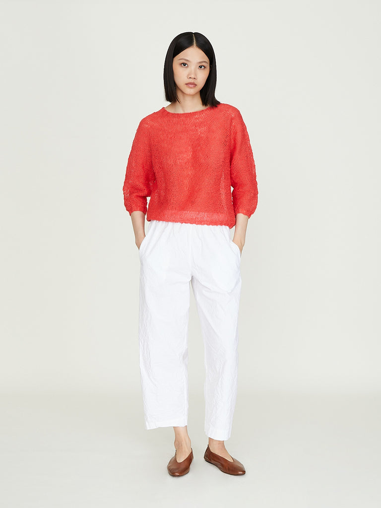 Daniela Gregis Girocollo Hand-Knitted Crew-Neck Sweater Oceano in Red Orange