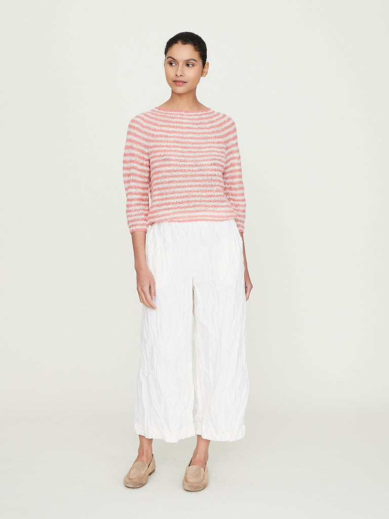 Daniela Gregis Girocollo Hand-Knitted Crew-Neck Sweater Oceano in Pink White