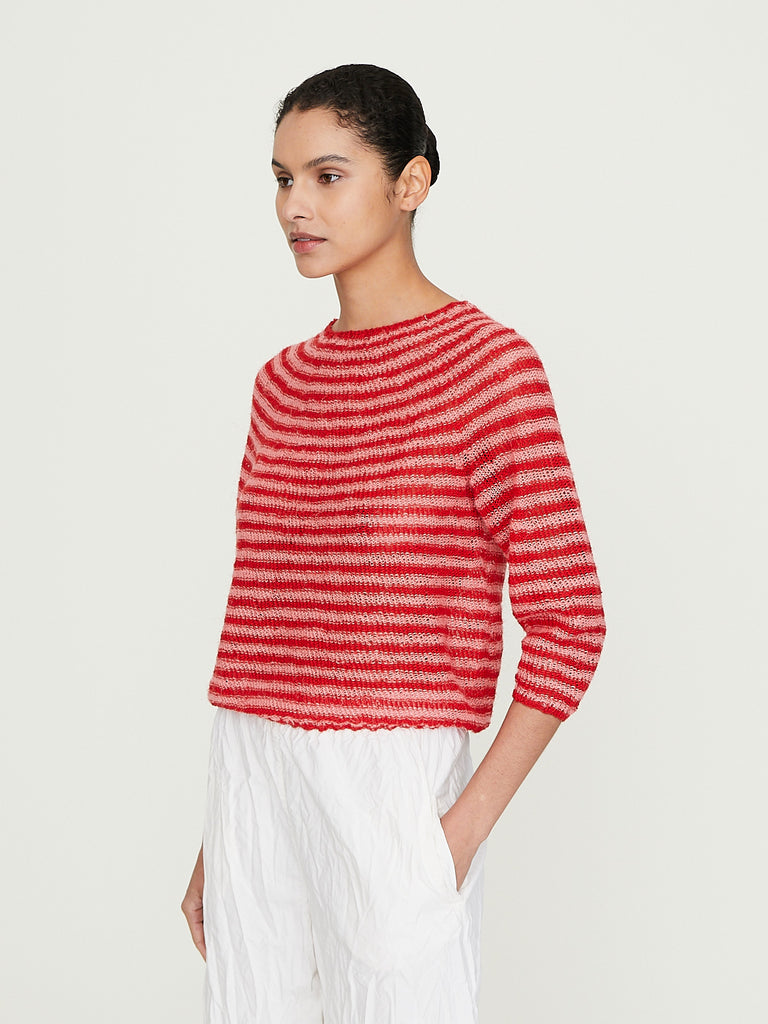 Daniela Gregis Girocollo Hand-Knitted Crew-Neck Sweater Oceano in Red Pink
