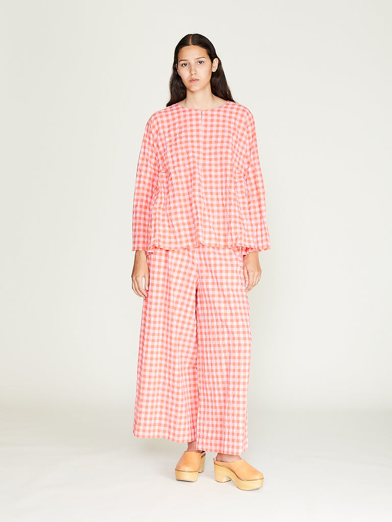 Daniela Gregis - Pantalone Trousers Pigiama Tasche Lavato in Glow Red Pink 1cm Check